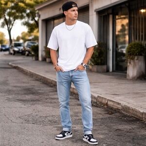 Old Navy Mens Original Taper Built-In Tough Jeans Light Wash Blue Denim 36x30